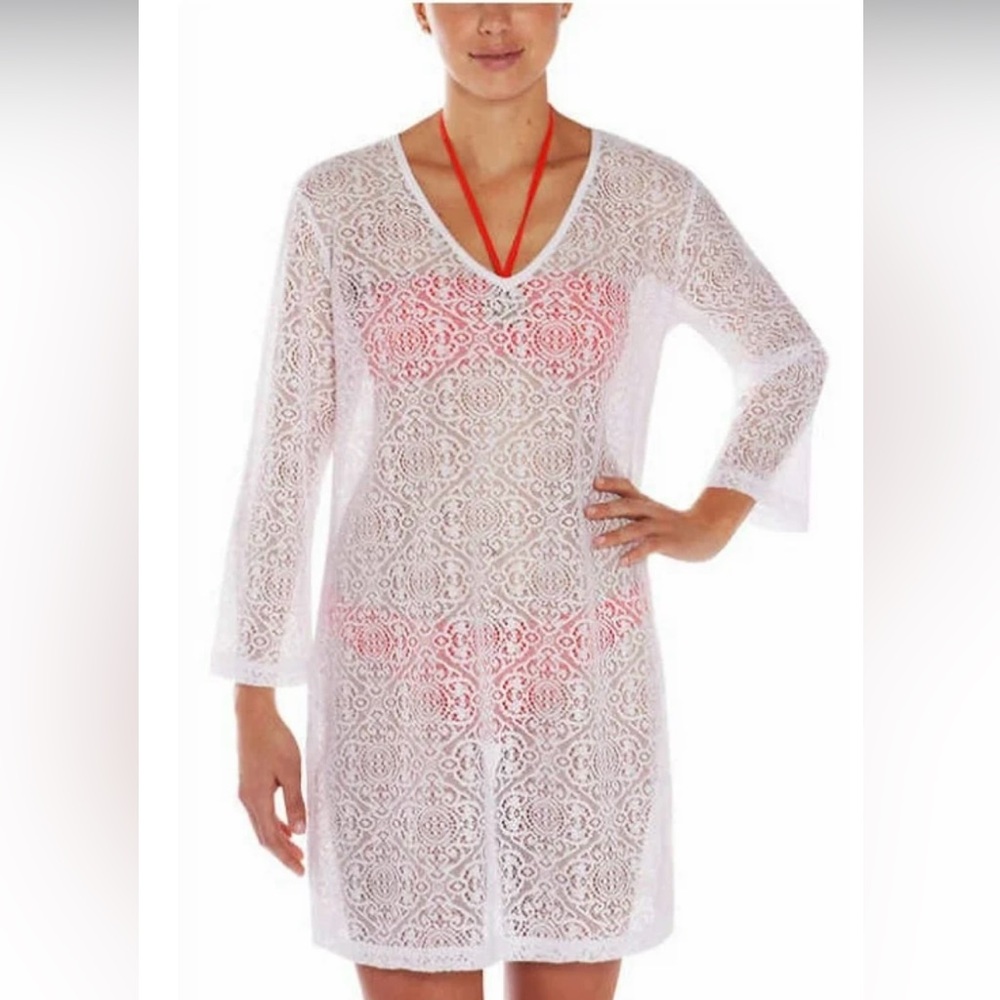 MARIO SERRANI Italy, White Lace Swimsuit Cover Up. Long Sleeve. NEVER WORN.